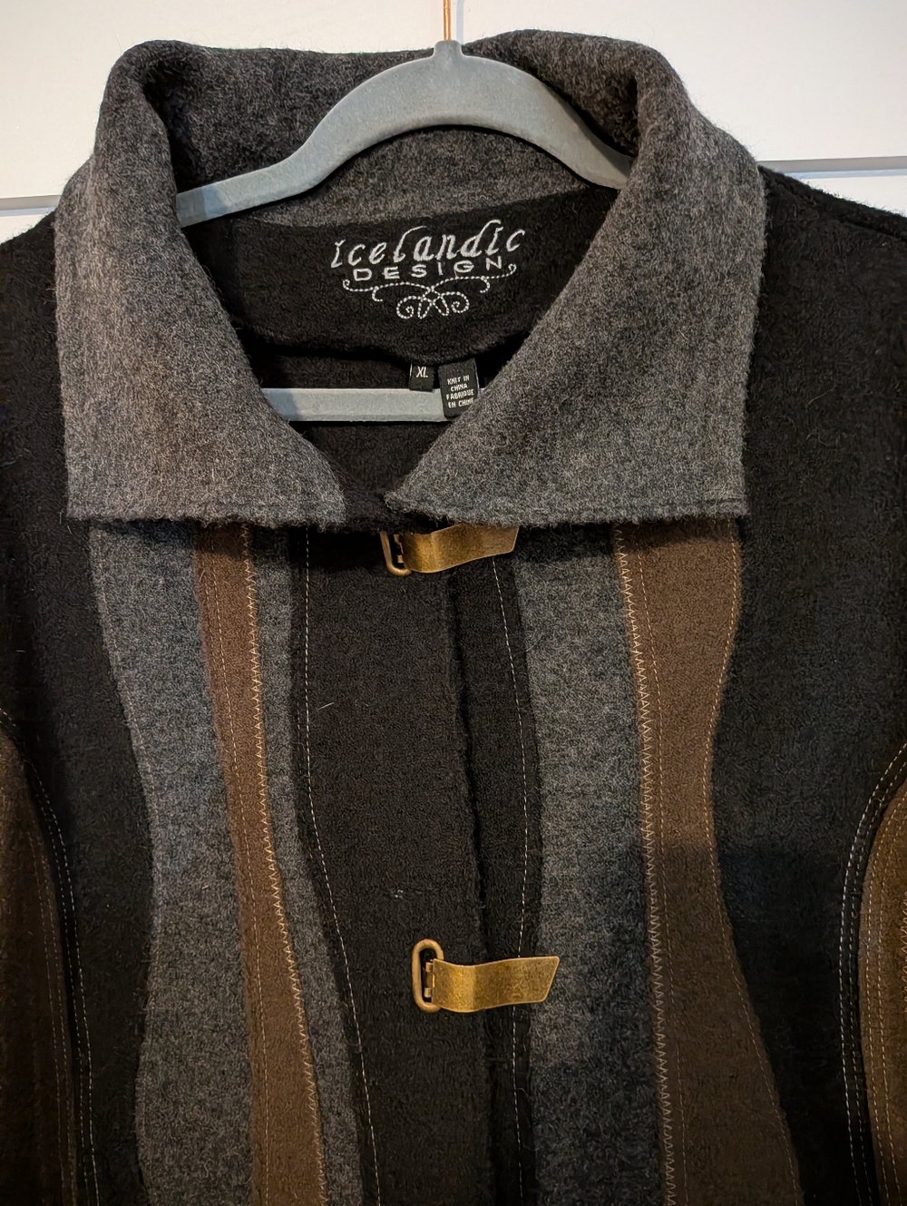 Icelandic Design XLz Wool Toggle Coat in Black, Gray & Brown